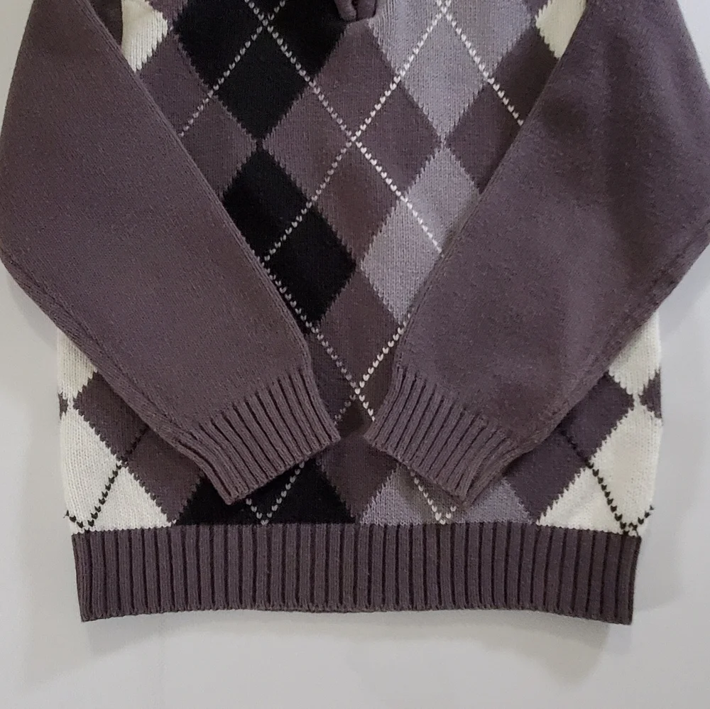 K1423 * Children's Place Argyle 1/4 Zip Sweater Charcoal Gray White Size S 5/6